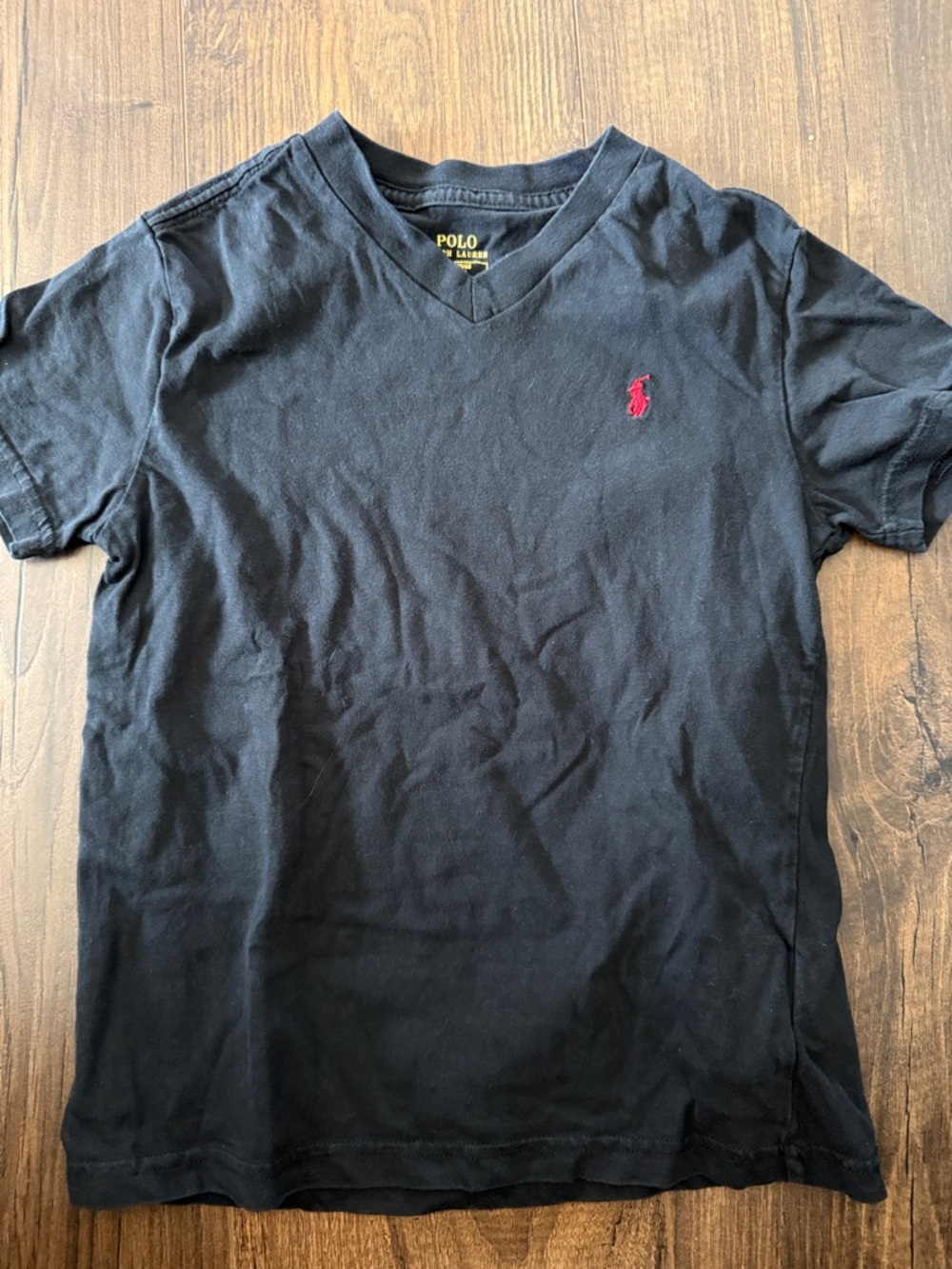 Polo by Ralph Lauren Black V-Neck Tee with Red Pony- boys size 6